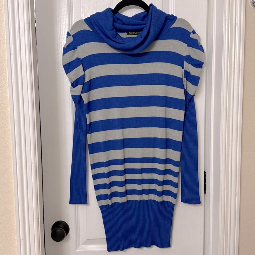 Sky woman blue striped puff sleeve long sleeve dress size L